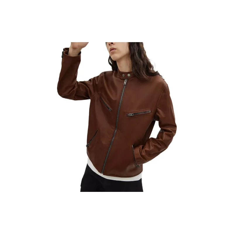 COACH Leather Jacket Men's Brown-1