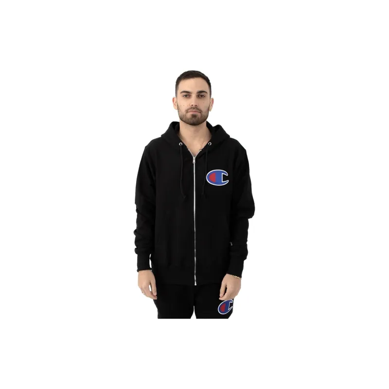 Champion Hooded Cardigan Sweatshirt US Version Unisex Black-3