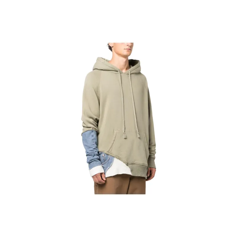 GREG LAUREN Layered Drawstring Jersey Hoodie-3