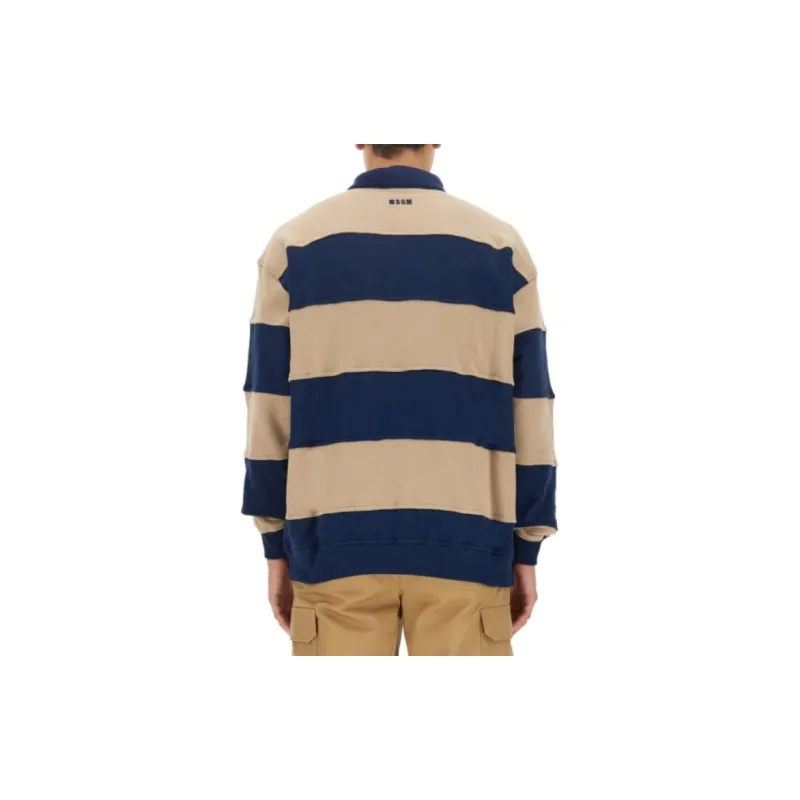 MSGM Logo Patch Striped Long Sleeved Polo Sweatshirt-1