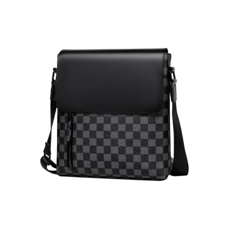 VIHUS Top Grain Cow Leather PVC Bonded Shoulder Bag Crossbody Bag Men's Black-4
