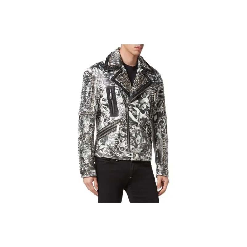 PHILIPP PLEIN Tattoo print Biker Jacket-2