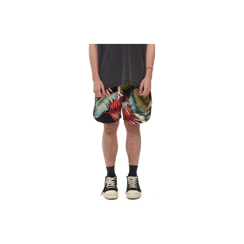 JUNGLE GURL Breathable Basketball Shorts Unisex Red Banana Leaf-4
