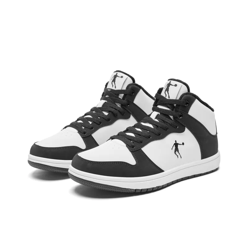 QIAODAN Coverage Height Increasing Lightweight Breathable High Top Skateboard Shoes Women's White Black-2