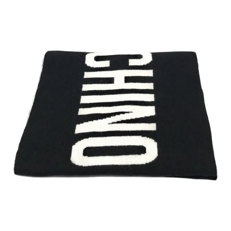 MOSCHINO Wool Knit Scarves Unisex Black White-1
