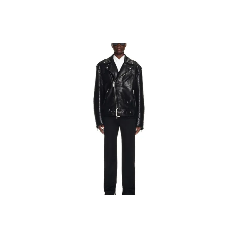 OFF WHITE Crinkled Leather Biker Jacket-1