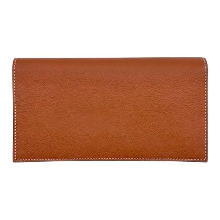 HERMES Silk'In Calfskin Wallet Men's Brown-0