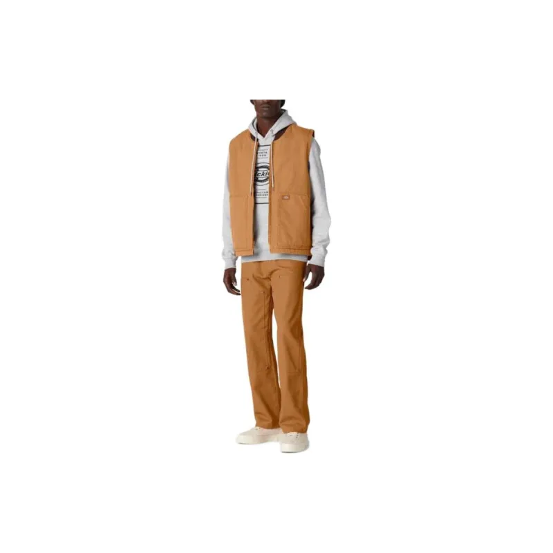 Dickies Stonewashed Duck High Pile Fleece Lined Vest Vest Men's Brown-3