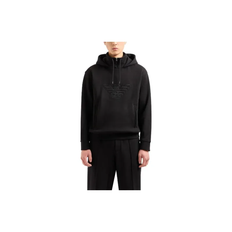 EMPORIO ARMANI Hooded Jersey Sweatshirt With Embossed Domed Logo-1