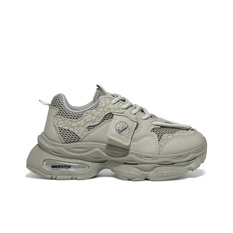 Warrior Height Increasing Balance Support Abrasion Resistant Lightweight Low Top Chunky Sneakers Women's Gray Green-1