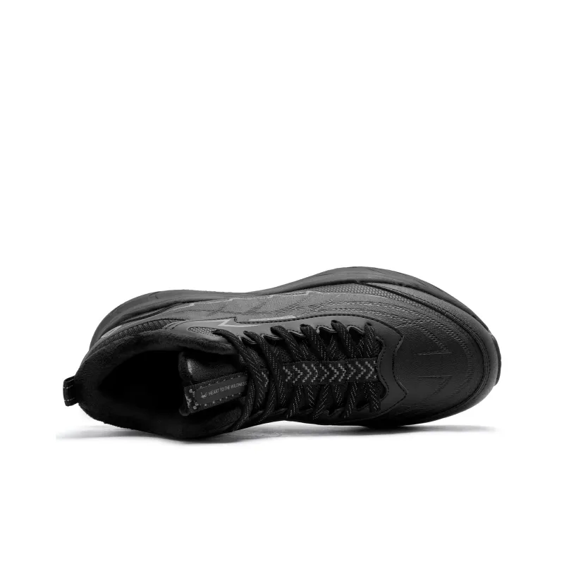 QIAODAN Warm Cushioning Rebound Wear Resistant Breathable Slip Resistant High Top Outdoor Shoes Men's Black-3