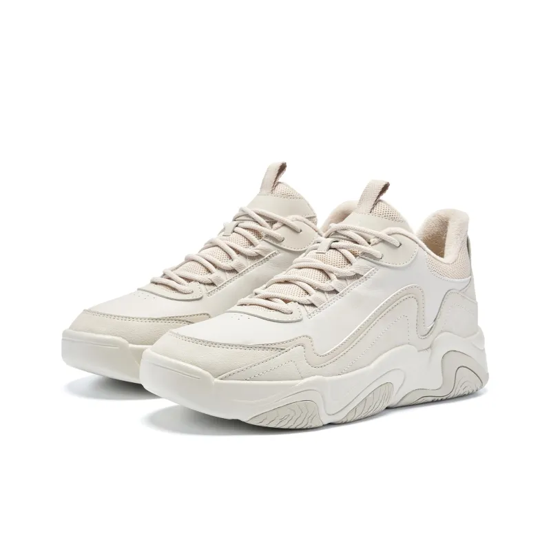 QIAODAN Height Increasing Wear-Resistant Slip-Resistant Low-Top Skateboard Shoes Men's Beige-2