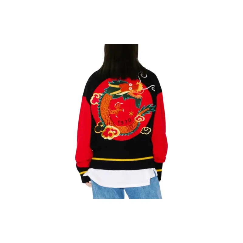 KENZO 'year Of The Dragon' Embroidered Genderless Jumper Sweater Unisex Black Red-5