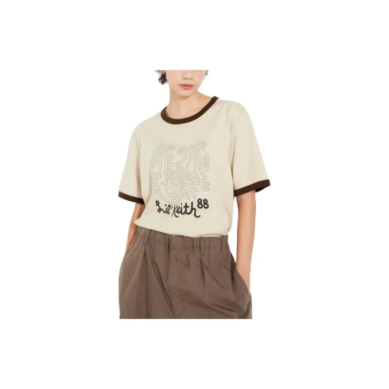 UNIQLO Drop Shoulder Sleeve T Shirt Unisex Light Beige-1