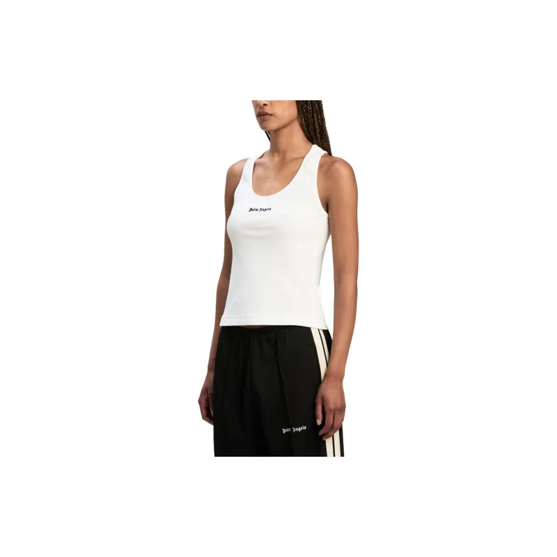 PALM ANGELS Logo Embroidered Ribbed Tank Top-3