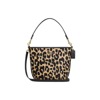 COACH Coated Canvas Bucket Bag Handbag Shoulder Bag Small Size Women's Leopard