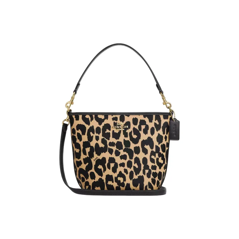 COACH Coated Canvas Bucket Bag Handbag Shoulder Bag Small Size Women's Leopard-0