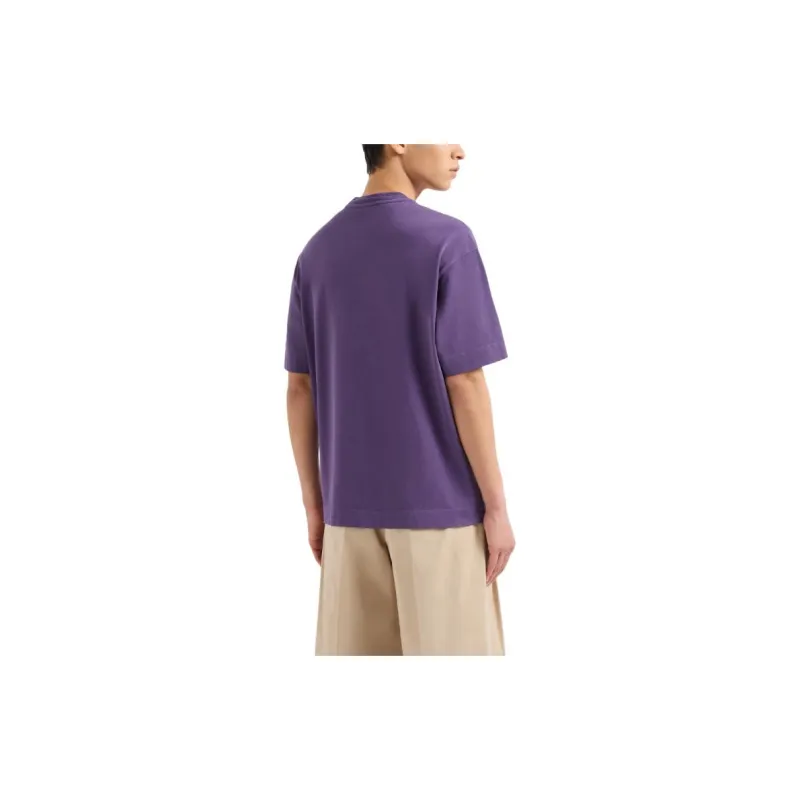 EMPORIO ARMANI Letter Logo Embroidery Crew Neck Loose Fit Short Sleeved T Shirt T Shirt Men's Purple-3
