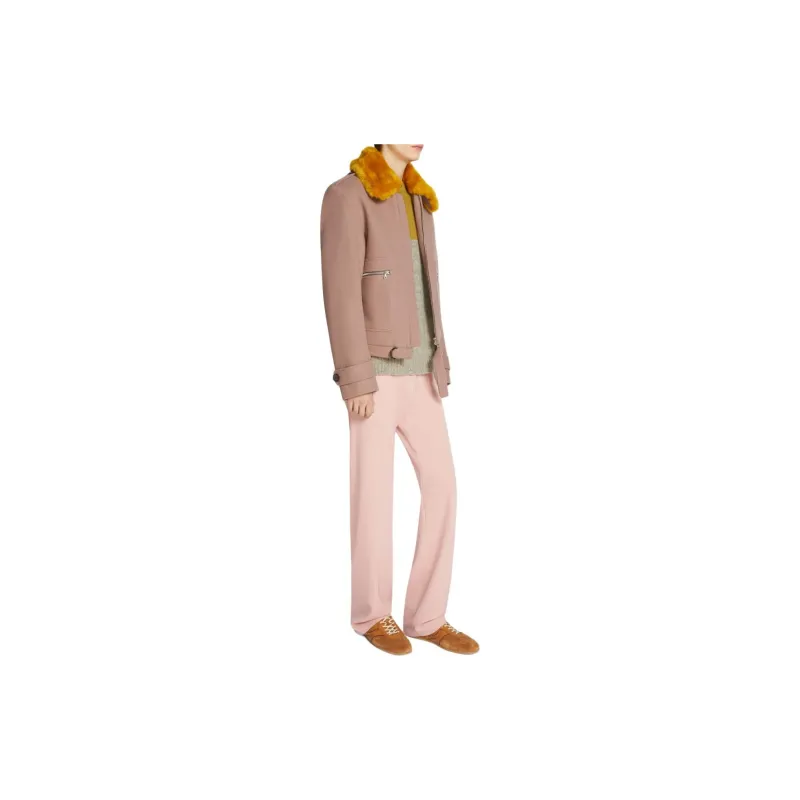DRIES VAN NOTEN Faux Fur Collar Wool Bomber Jacket-3