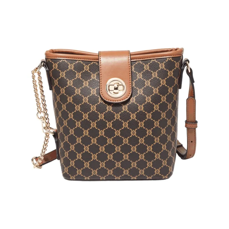 Marino Orlandi Synthetic Leather PVC Bonded With PU Shoulder Bag Crossbody Bag Bucket Bag Women's Coffee/Khaki-3