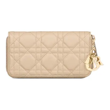 DIOR Lady Dior Lambskin Wallet Medium Size Women's Pink Beige