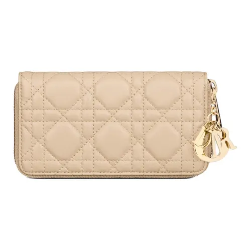 DIOR Lady Dior Lambskin Wallet Medium Size Women's Pink Beige