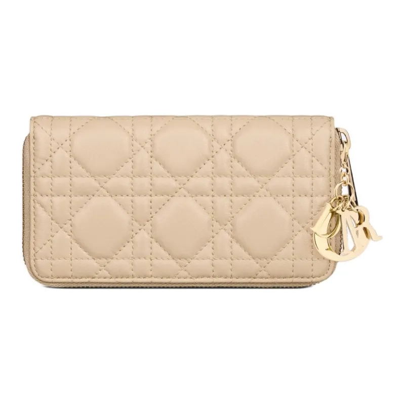 DIOR Lady Dior Lambskin Wallet Medium Size Women's Pink Beige-0