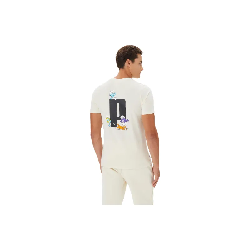 PUMA THE SMURFS T Shirts Men Cotton Linen Blend In Natural Color-2