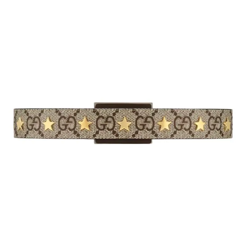 GUCCI Canvas Leather Belts Men's Beige Ebony Width  4cm-1