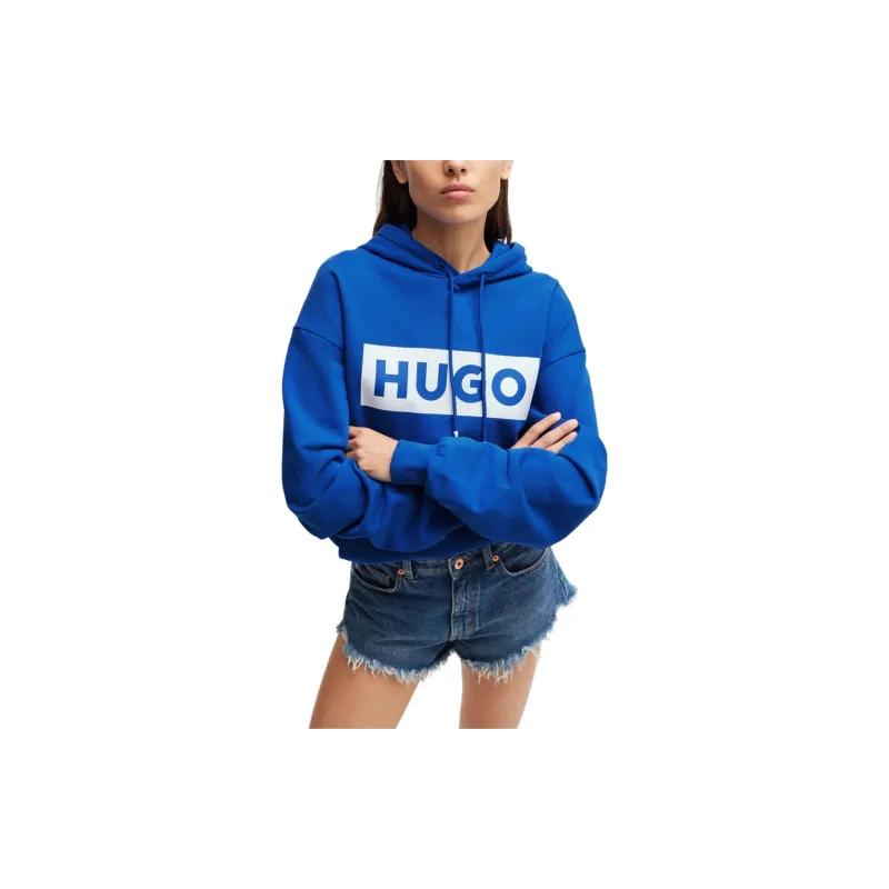 HUGO BOSS Relaxed fit Hoodie In French Terry With Logo Print Sweatshirt Unisex Blue-1