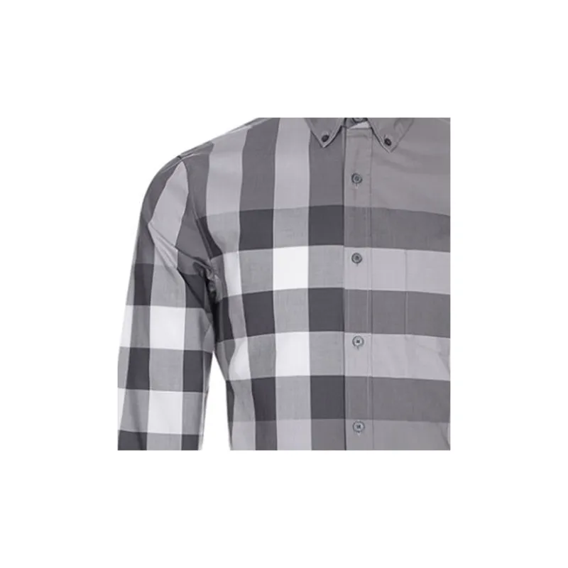 Burberry Check Print Single-Breasted Casual Long Sleeve Shirt Gray-5