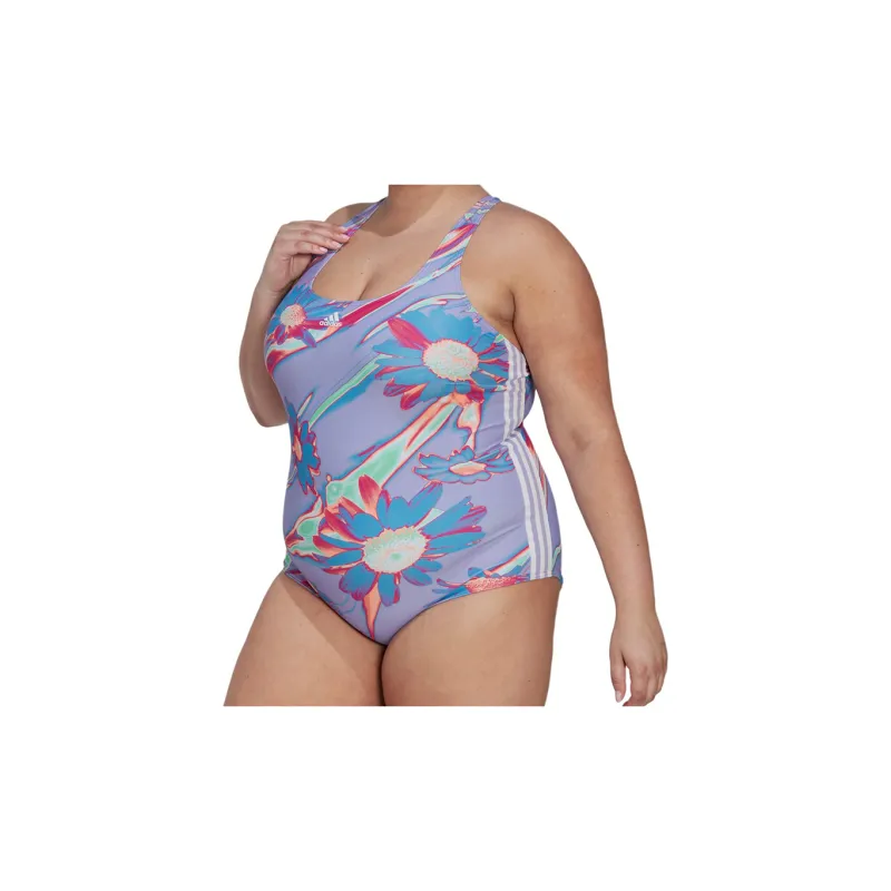 Adidas Positivisea 3-Stripes Graphic Swimsuit Plus Size One-piece Swimsuit Women's Light Purple-2