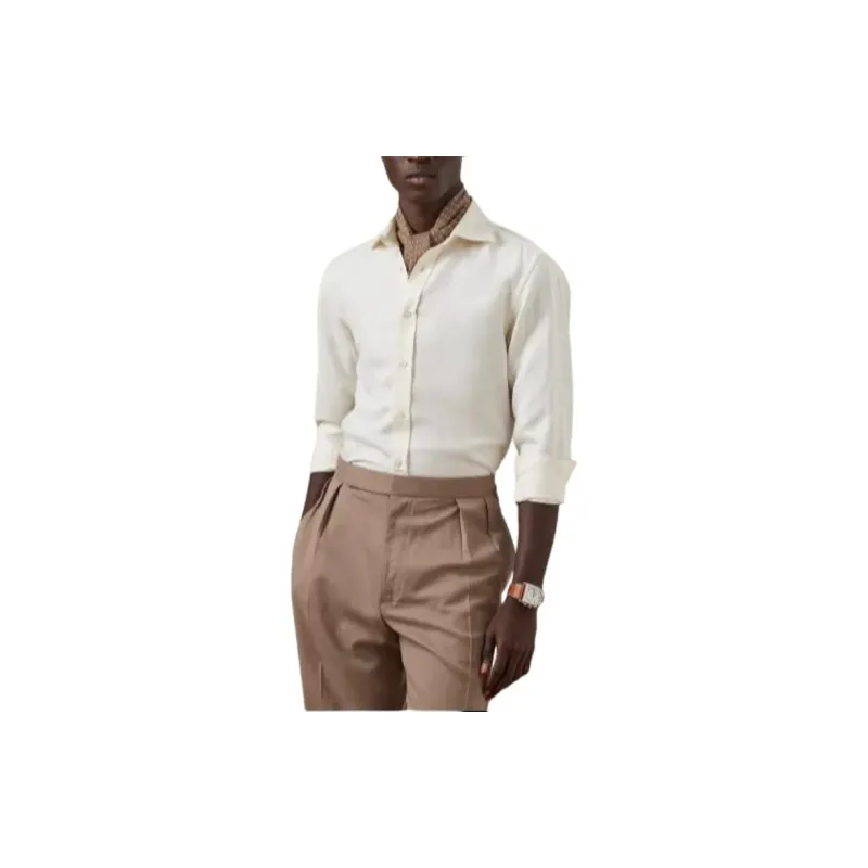 Ralph Lauren Purple Label Lin Silk Canvas Shirt Men's White-2