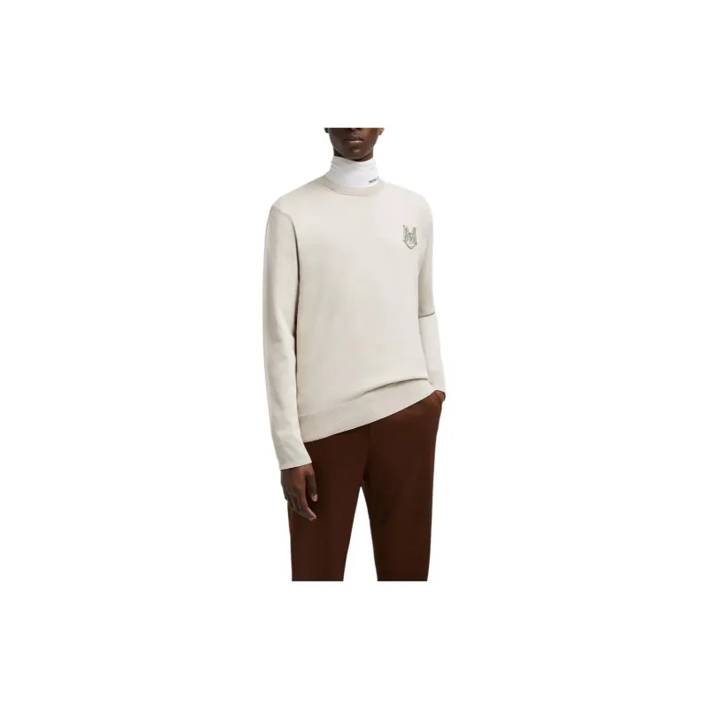 Moncler Embroidered Monogram Cotton Jumper Sweater Men's Beige-1
