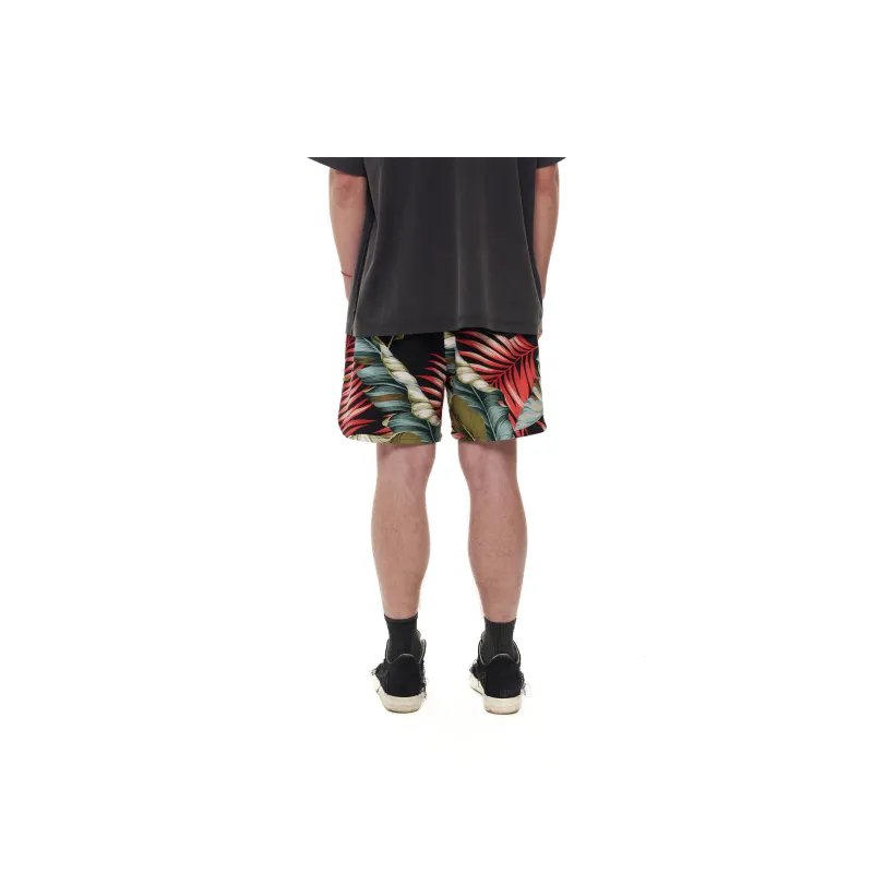 JUNGLE GURL Breathable Basketball Shorts Unisex Red Banana Leaf-3