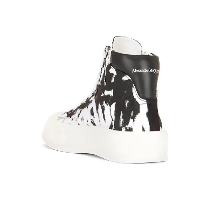 Alexander McQueen High Top Casual Skateboard Shoes Men's Black White-3