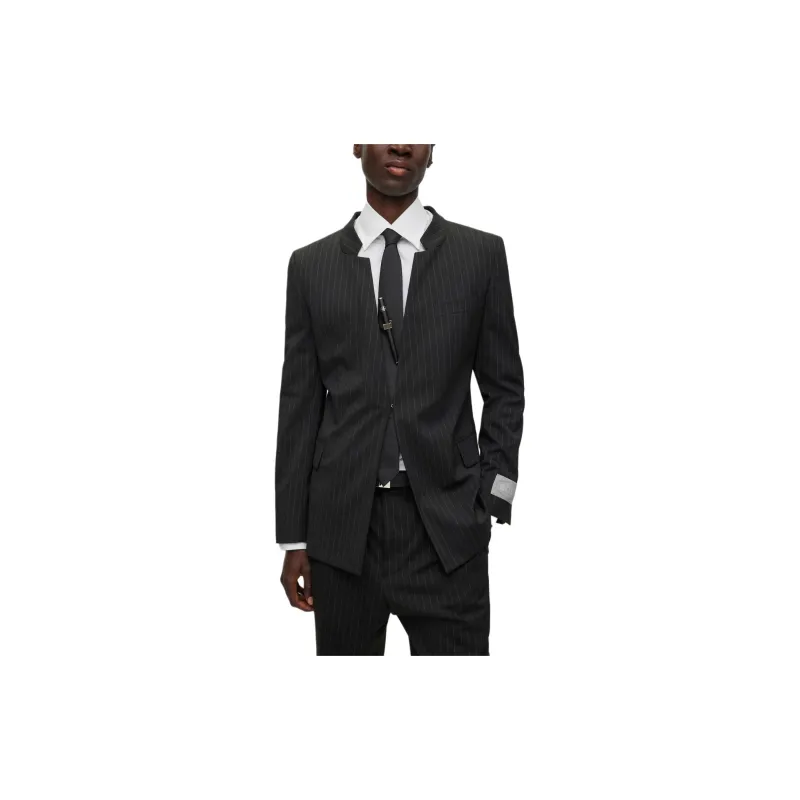 HUGO BOSS Wool-Blend Pinstriped Blazer Jackets Coats Men's Black-1