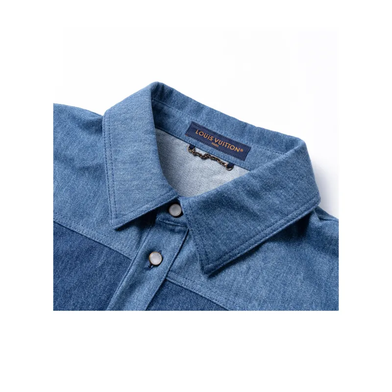 LOUIS VUITTON Patchwork Long Sleeved Denim Polo Shirt-6