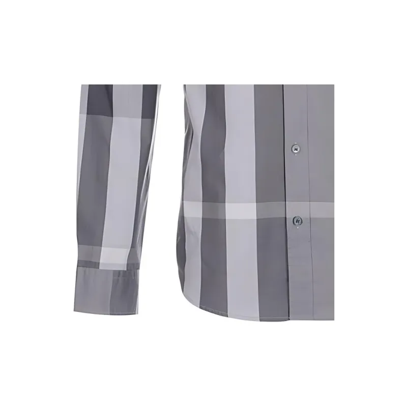 Burberry Check Print Single-Breasted Casual Long Sleeve Shirt Gray-6