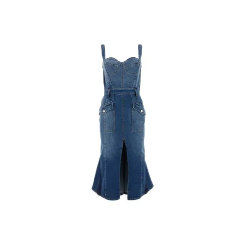 Alexander McQueen Kickback Sleeveless Denim Midi Dress