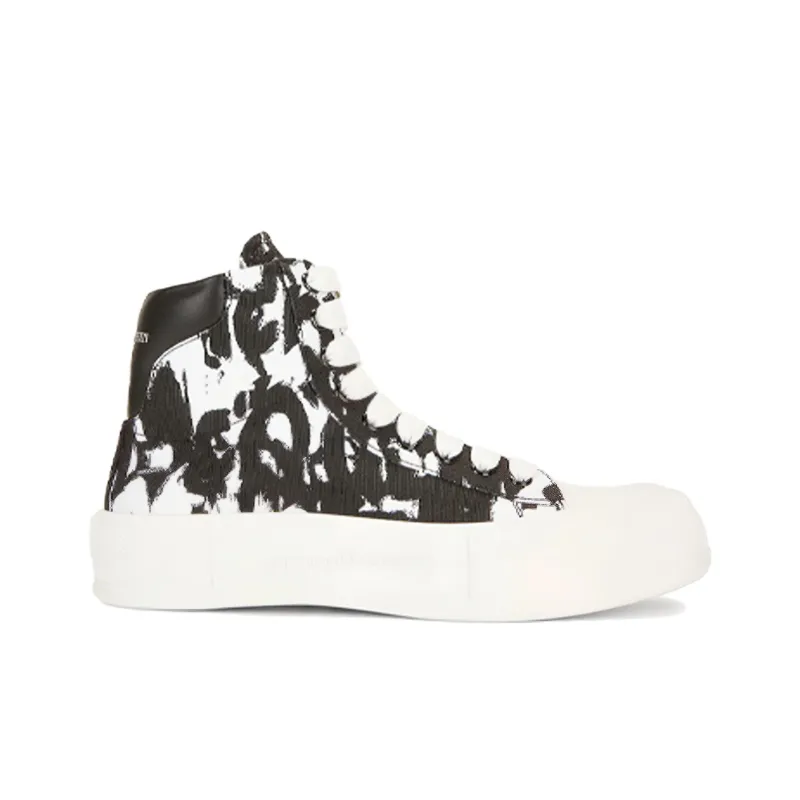 Alexander McQueen High Top Casual Skateboard Shoes Men's Black White-1