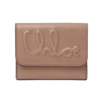 Chloe Smooth Finish Calfskin Trifold Wallet Small Size Women's Light Brown