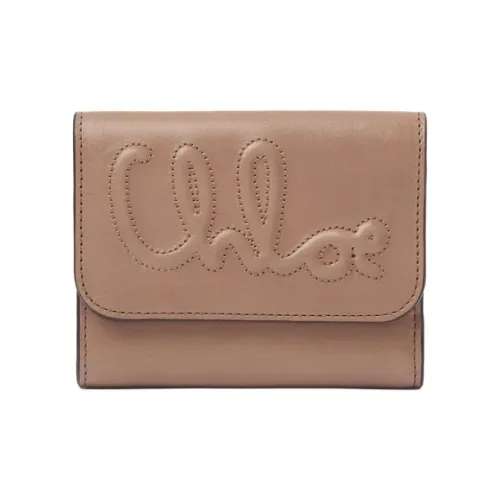 Chloe Smooth Finish Calfskin Trifold Wallet Small Size Women's Light Brown