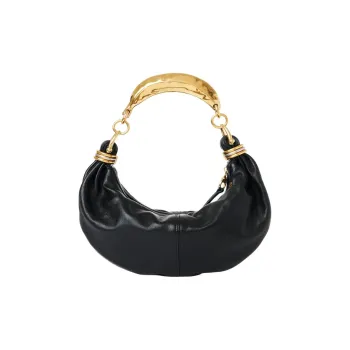 Chloe Grained Buffalo Leather One Shoulder Crescent Bag Handbag Small Size Women's Black