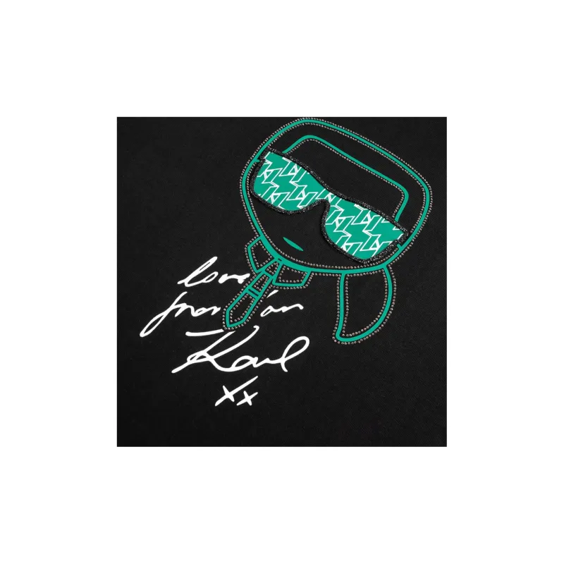 KARL LAGERFELD Cartoon Character Bead Print Crew Neck Straight Fit Short Sleeved T Shirt T Shirt Men's Black-1
