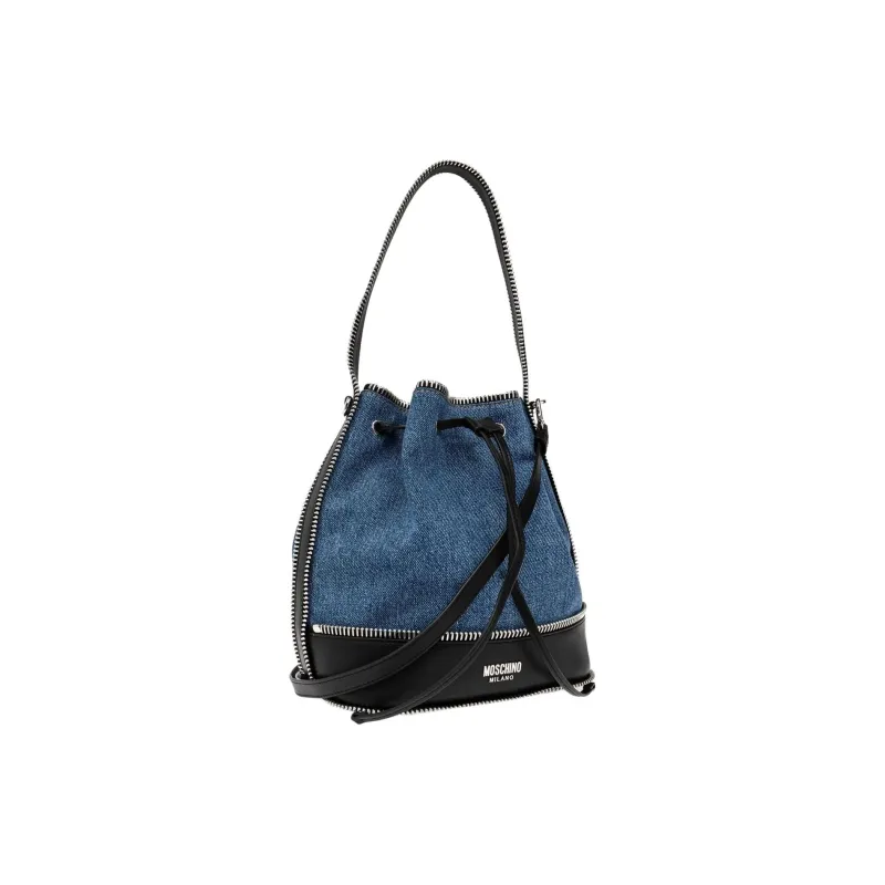 MOSCHINO Zip-Detailed Drawstring Denim Bucket Bag-1