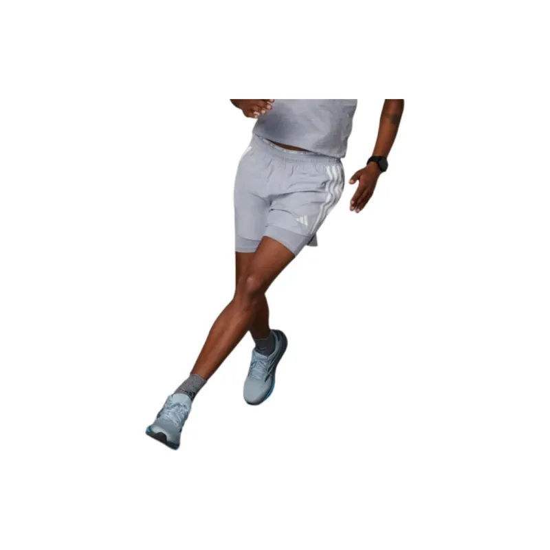 Adidas Own The Run 3-Stripes 2-In-1 Shorts Casual Shorts Men's Gray-1