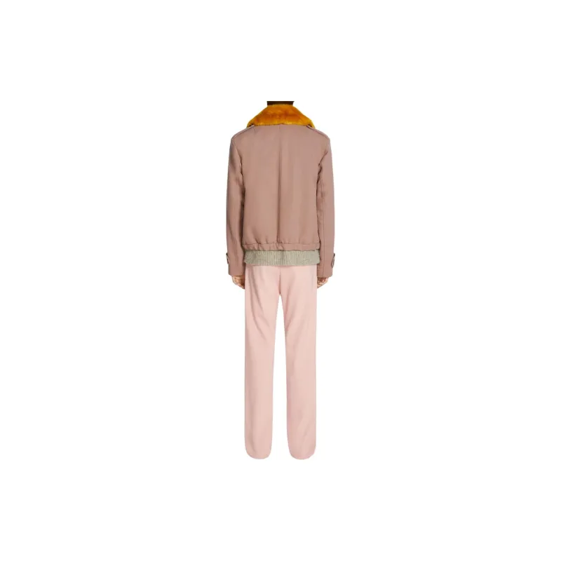 DRIES VAN NOTEN Faux Fur Collar Wool Bomber Jacket-2