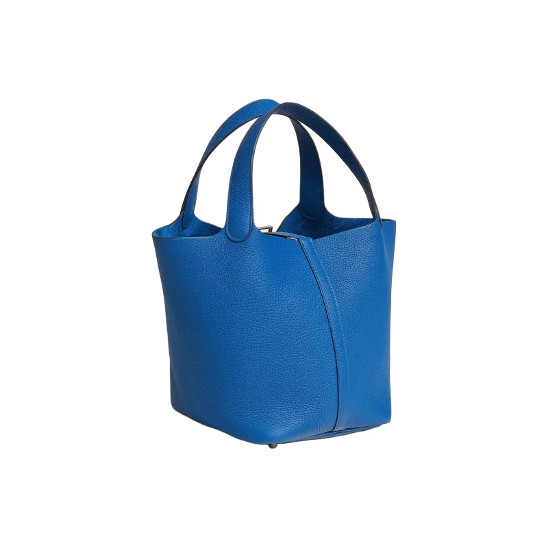 HERMES Picotin Lock Clemence Bullock Leather Basket Bag Handbag Bucket Bag 22 Women's T7 Bleu Hydra Mermaid Blue-2