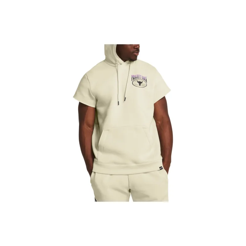 Under Armour Project Rock Q1 SS Ess Fleece Hdy T Shirt Men's Cream-2